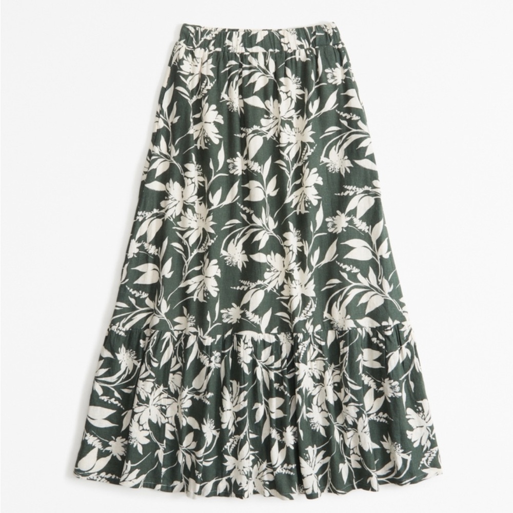 Linen Blend Tiered Maxi Skirt